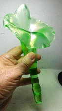1 Fenton Glass 1990's Era Iridized Green Stretch Glass Epergne Bowl / Horn Only