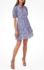 MSK Baby Doll Fully Lined Blue Ruffle Dress Sz Petite Large