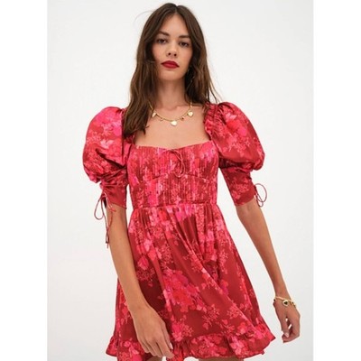 For Love & Lemons Alia Mini Dress Red Size Small NWT Lace Up Back Flirty Sassy