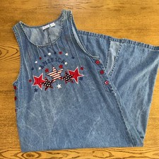 Carolina Blues Vintage America Flag Denim Dress Patriotic 4th July Stars Buttons