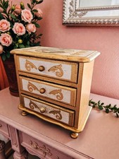 Vintage Japanese Shabby Chic Music Jewelry Box - Gold & Ivory Drawer Chest