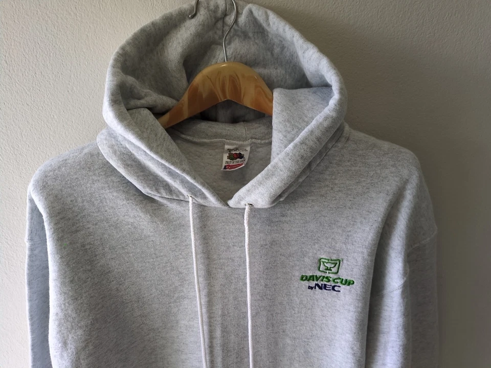 Sudadera con Capucha Vintage Años 80 Daivis Cup NEC Gris Jaspeado Talla Grande Fruta del Telar Foto 2 de 4