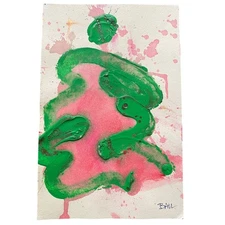 Original Abstract Art Painting Green Pink Textured Mixed Media Wall Decor