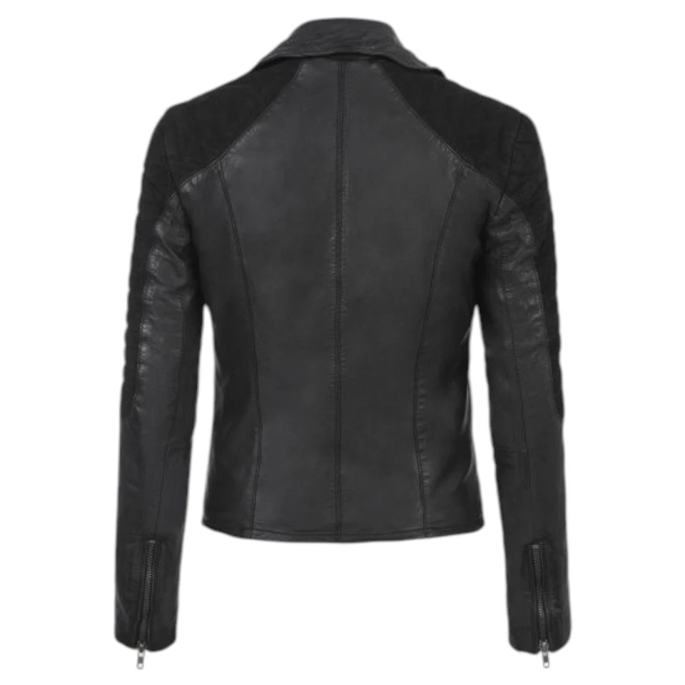 Chaqueta de Motociclista Muubaa Cuero Negro Cordero Gamuza Moto XERA Y2K UK 8 Foto 2 de 4