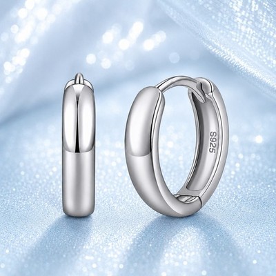 Small Huggie Earrings Solid S925 Silver Hypoallergenic Small Hoop 8mm Earlobe