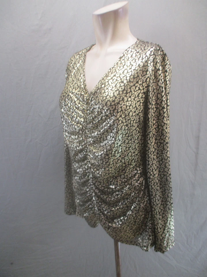 Blusa Nine West para mujer talla L dorada con estampado de animales cuello en V manga larga lentejuelas 616 Foto 3 de 4