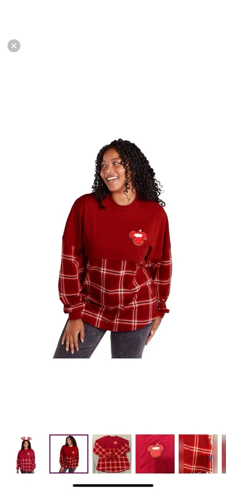 DISNEY Disney Store Season's Greetings Red Plaid Spirit Xmas Long Sleeve Jersey - Image 3 of 4