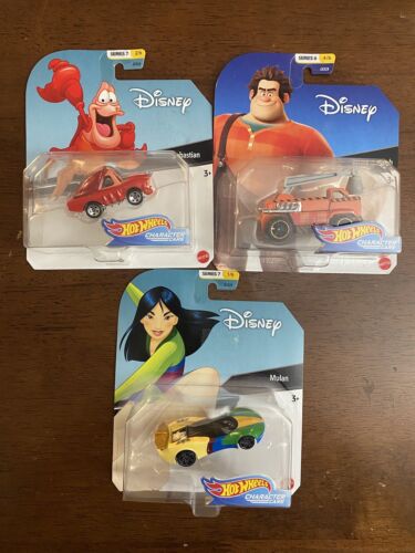 NEW Hot Wheels Disney Character Cars- Mulan, Sebastian, Wreck It Ralph- Lot Of 3 - Picture 1 of 2