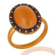925 Sterling Silver Natural Peach Moonstone Ring Zricon Gold Plated Ring Jewelry
