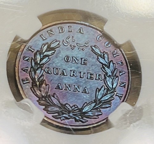 1835 (B) E.India British Co 1/4A Anna KM 446.2 NGC-AU DETAILS Toned-Toning - Picture 2 of 4