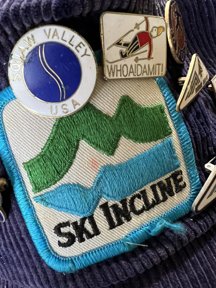 Vintage 80s Ski Incline Corduroy Hat And 10 Pins Skiing Squaw Valley Lake Tahoe - Image 4 of 4