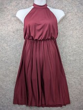 Asos Dress Womens 10 Burgundy Pleated High Neck Empire Waist Open Back Party