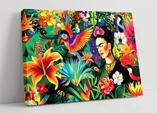 TROPICAL FIESTA THROUGH FRIDA KAHLO'S EYES -FRAMED CANVAS WALL ART PICTURE PRINT