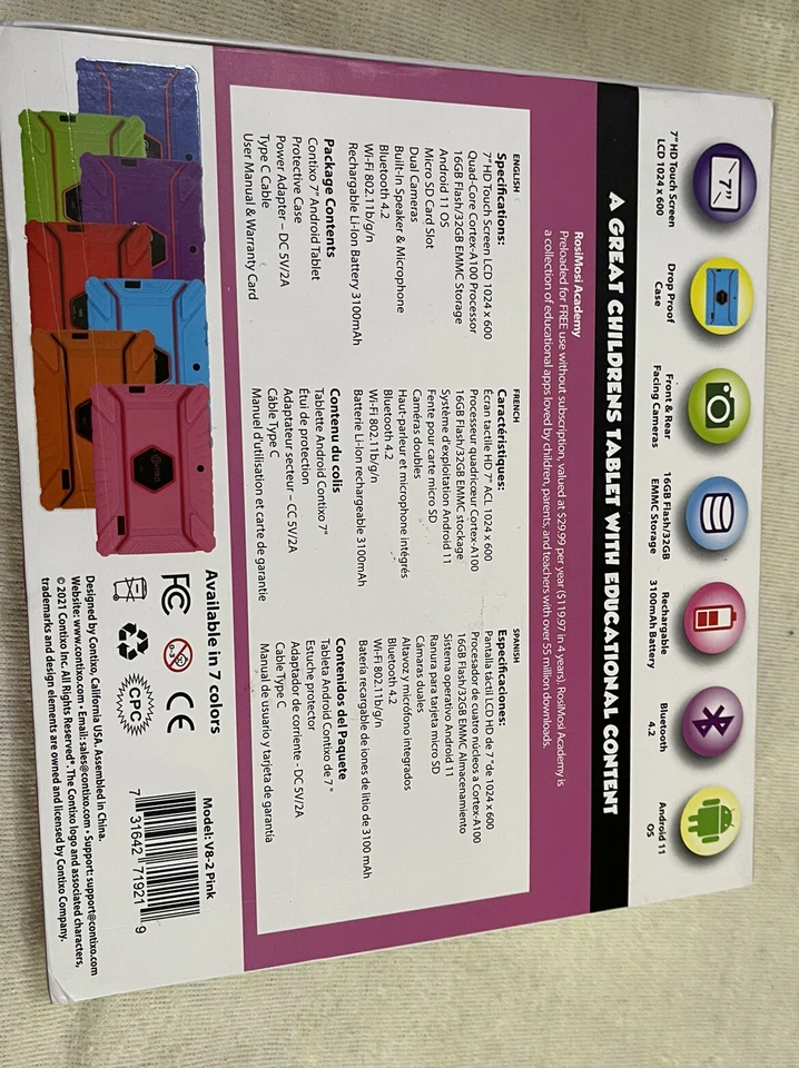 Contixo V8-2 7” 16GB Kids Tablets - Tablet for Kids with Parental Control -pink - Image 4 of 4