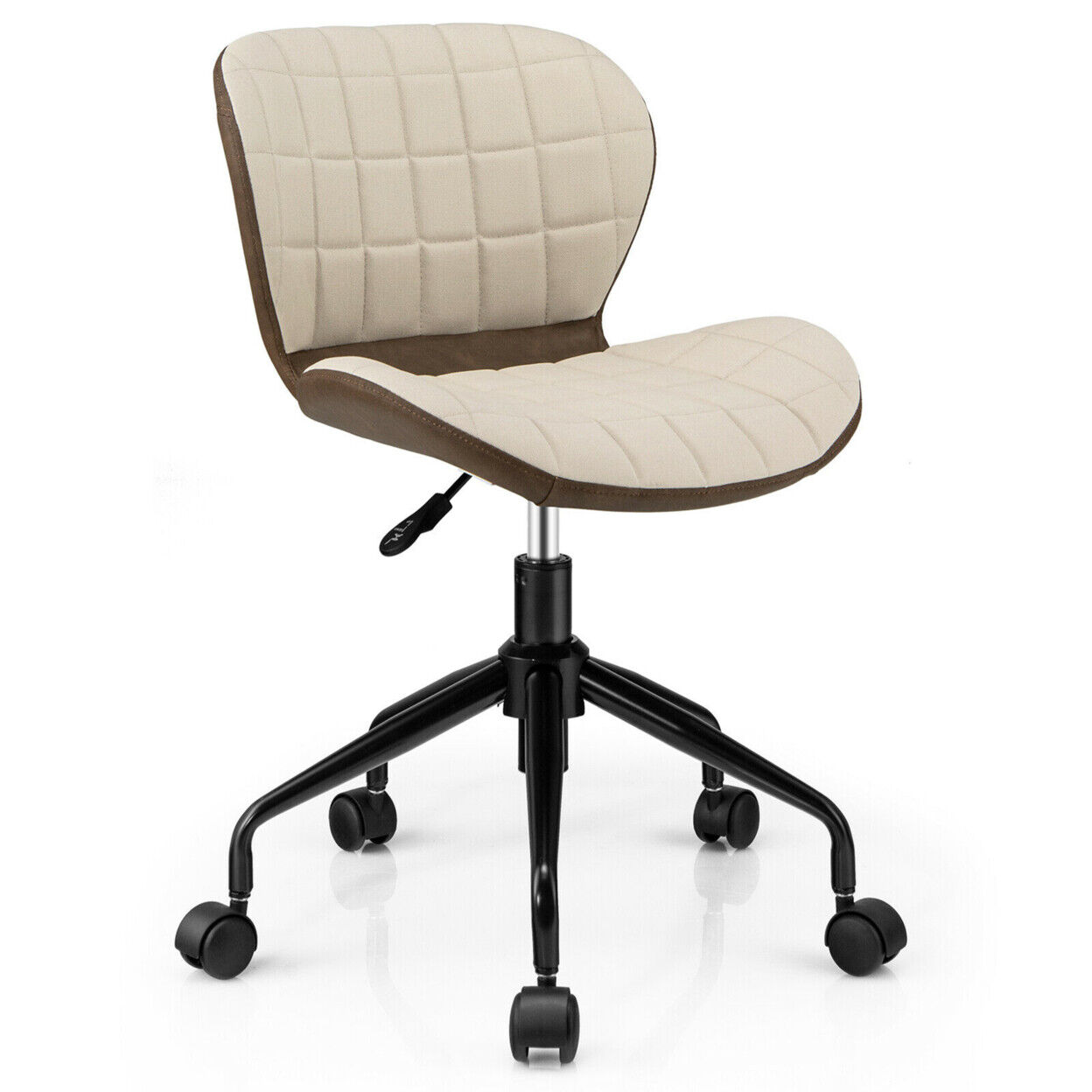 Gymax Mid Back Home Office Chair Adjustable Swivel Linen And Pu Leather Task Being Patient