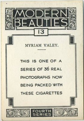 Myriam Valey 1938 BAT Modern Beauties XL Tobacco Card Series 4 #13