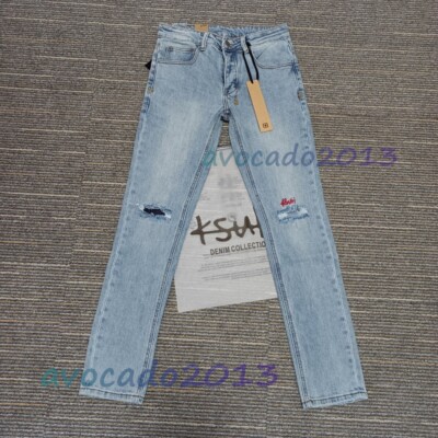 NEW KSUBI Men's Knee Ripped Embroidered Casual Jeans Skinny High Street Pants