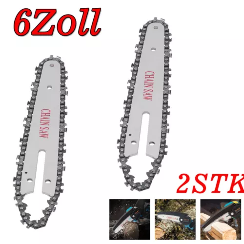 2X 6 Zoll Sägekette + Schwert Ersatzkette für 6" Mini Akku Kettensäge Motorsäge