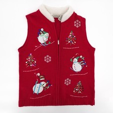 Vintage Christmas Sweater Vest Womens Small Red Snowman Full Zip Sleeveless