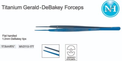 Titanium Gerald DeBakey Forceps Flat Handled  1.2mm Tips Length 17.5cm