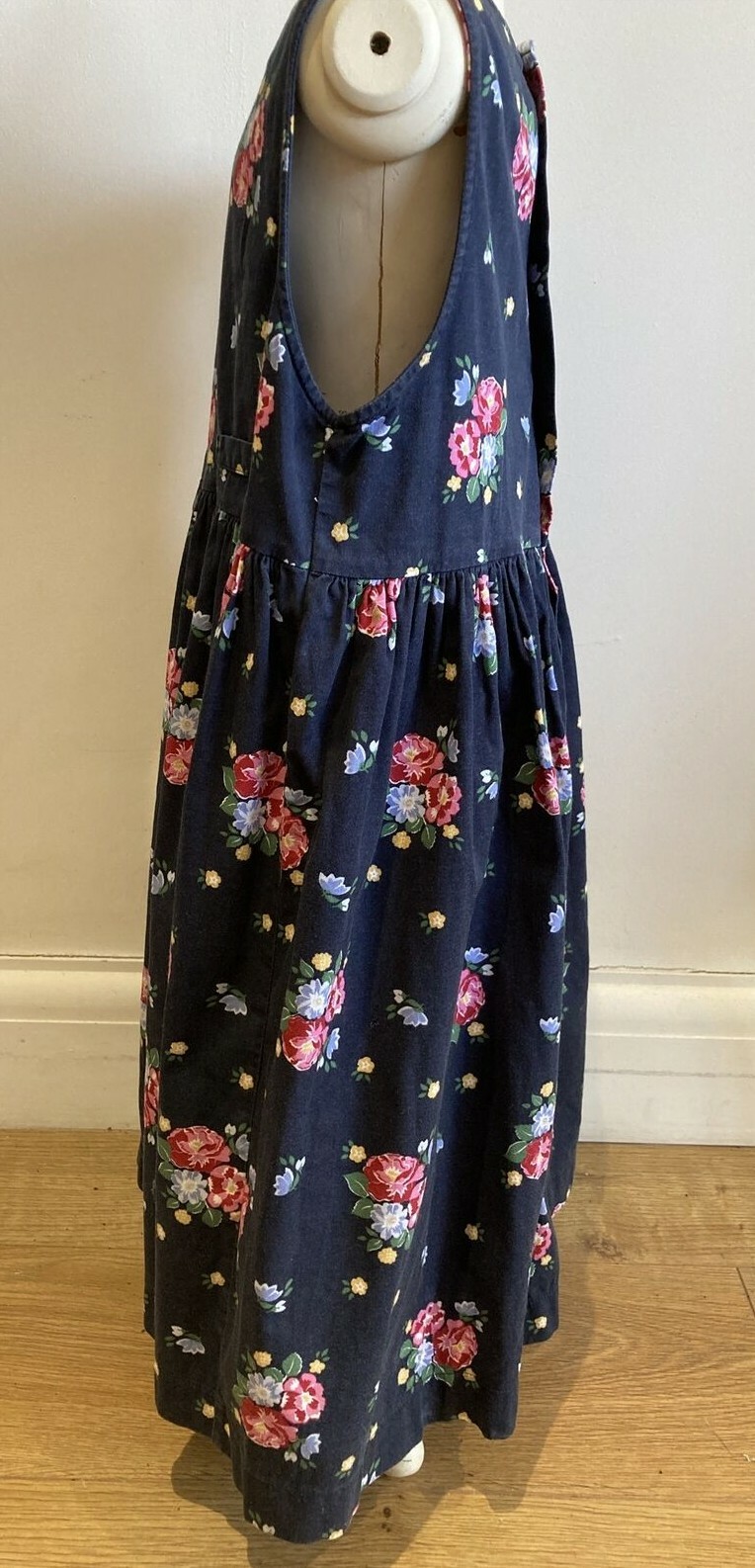 French Brand "Mini Stereo" Cotton Dress Age 8, Blue Floral Retro Roses Pinafore 2