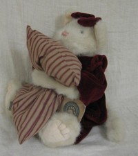 Boyds Bears Cat with Pillow, Red Outfit, Cream Fur, Jointed, Paper Tag,14"