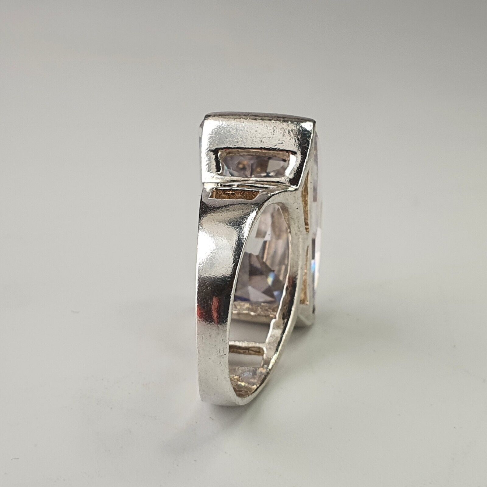 Solid Sterling Silver Large Rectangular Clear Gem… - image 5