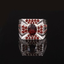 Natural Garnet Gemstone with 925 Sterling Silver Ring for Men's 302