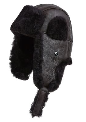 Herren RAF Flieger Lammfell B-55 Trapper Mütze Winter Warm Leder Navigator Mütze