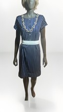 Vintage LANVIN 1970s Poly Knit French Designer Embroidered Logo Day Dress L 16