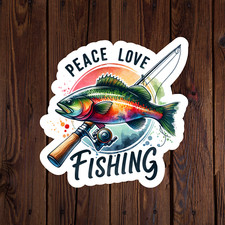 Fishing Sticker Vinyl Decal Largemouth Bass Peace Love Fishing Novelty Laptop