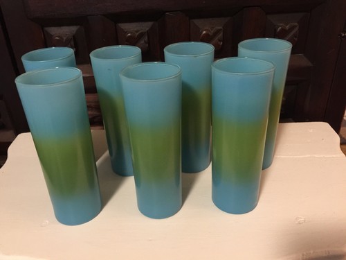 Federal Glass Frosted 7 Coolers Tumblers Glasses 12 Oz Vintage Blue Green VTG 7” - Picture 12 of 12