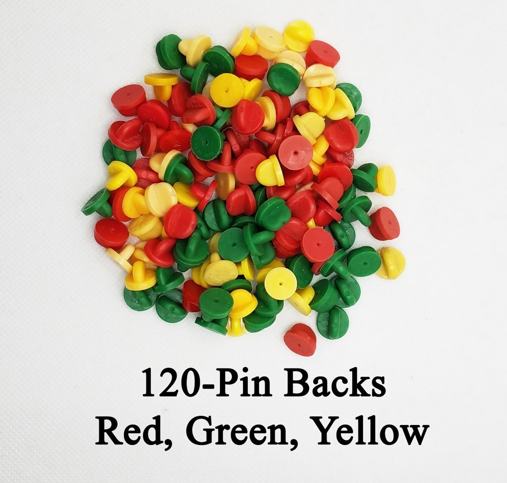 120 pieces - Pin Backs Rubber Clutches - Red, Yellow & Green mix