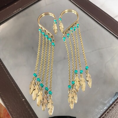 Türkis Farbe Perlen Mit Blatt Kette Tussle Ohrklemme Schmuck für Damen Geschenk