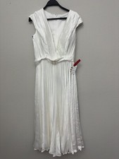 IEENA Mac Duggal Gown Dress White Pleated Cap Sleeve Belted A Line 26483 Size 6