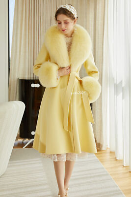 Fur Womens Yellow Wool Coat Ladies Yellow Woolen Long Coat At