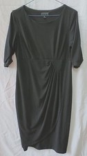 EnFocus Studio Little Black Dress Faux wrap ruched sleeve cocktail evening sz 6