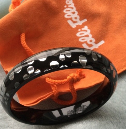 Rare Vintage Folli Follie Inclusion Bangle Black and Silver Logo with Dust Bag - Picture 2 of 9