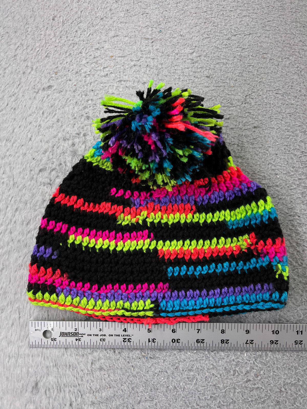 Colorful Knit Acrylic Ski Pom Beanie for Adults in Black Green Blue Pink-image