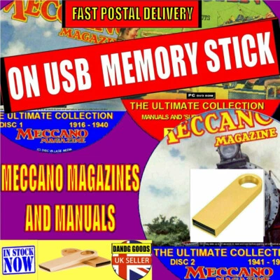 1000 revistas Meccano manuales planos y folletos de supermodelo 1906-89 unidad USB NUEVA