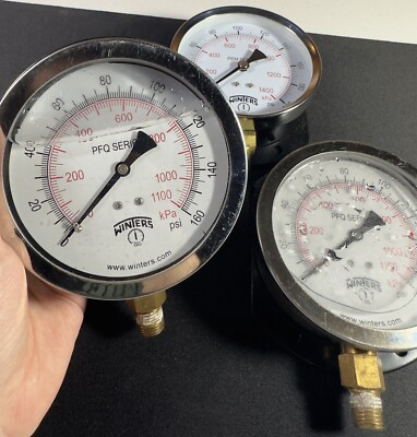 #ad Winters PFQ PEM Series Stainless Steel Pressure Gauges 160 200PSI Lot of 3 $59.95