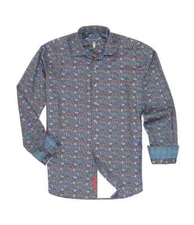 Visconti Black Men's SZ M LS Woven stretch Button up shirt Blue-Multi Paisley
