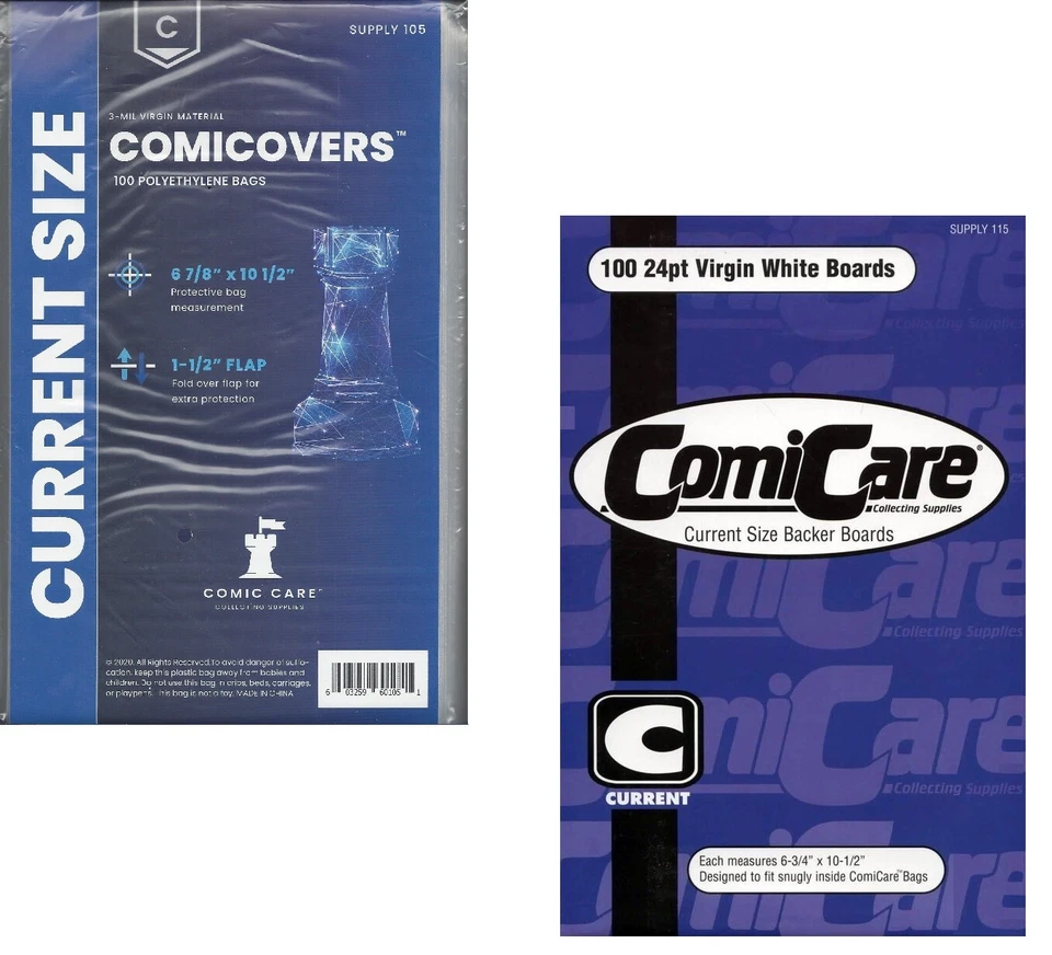 COMICARE 100 Current Comic Bags Polyethylene and Comic Backing Boards BCW