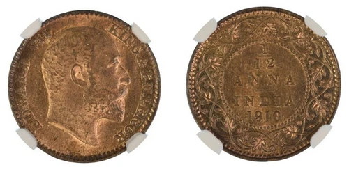 British India 1910 (C) Edward 1/12 Anna NGC Graded MS 65 RB