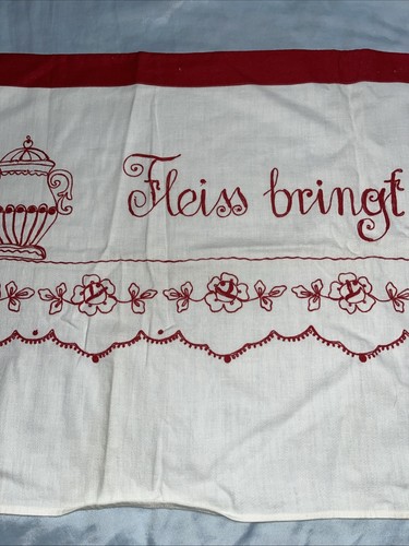 Vintage Completed Floral Redwork 47”German? Needlepoint Fleiss Bringt Legen - Picture 3 of 8