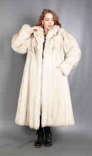 18345 GLAMOROUS REAL BLUE FOX COAT FUR SWINGER EXTRA LONG PELZ BEAUTIFUL SIZE M