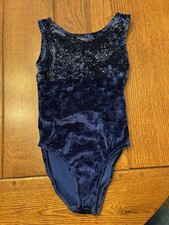 navy blue crushed velvet gymnastic leotard Size 7 Foxy Brand