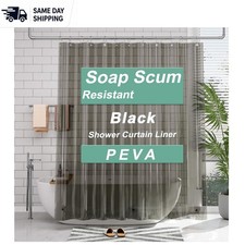 72x72 Black Shower Liner - Waterproof, Easy to Clean, Magnetic Closure Included