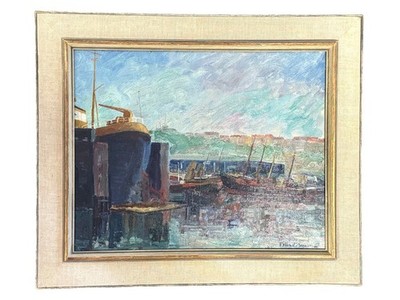 Vintage Felix d' Ancona Signed Impressionist Harbor Boat Oil Painting