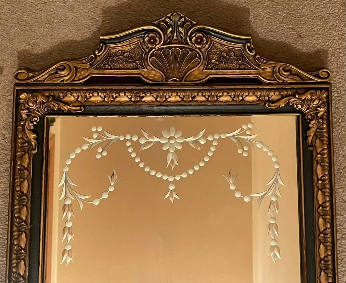 Vintage French Provincial Hand Carved Gold Gilt Etched Mirror